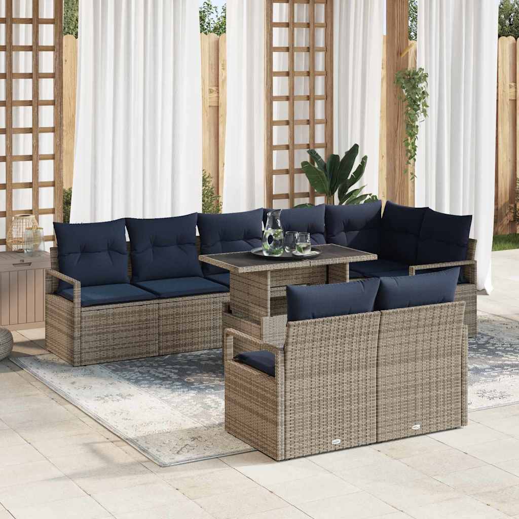 vidaXL Tuinbank Set met opslag 9 pcs Bruin en Rood poly rattan