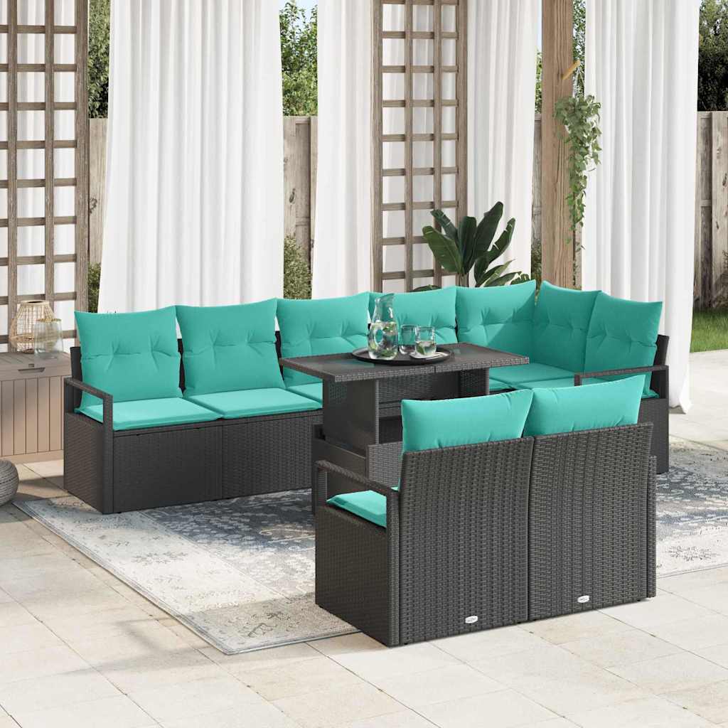 vidaXL Tuinbank Set met opslag 9 pcs Bruin en Rood poly rattan