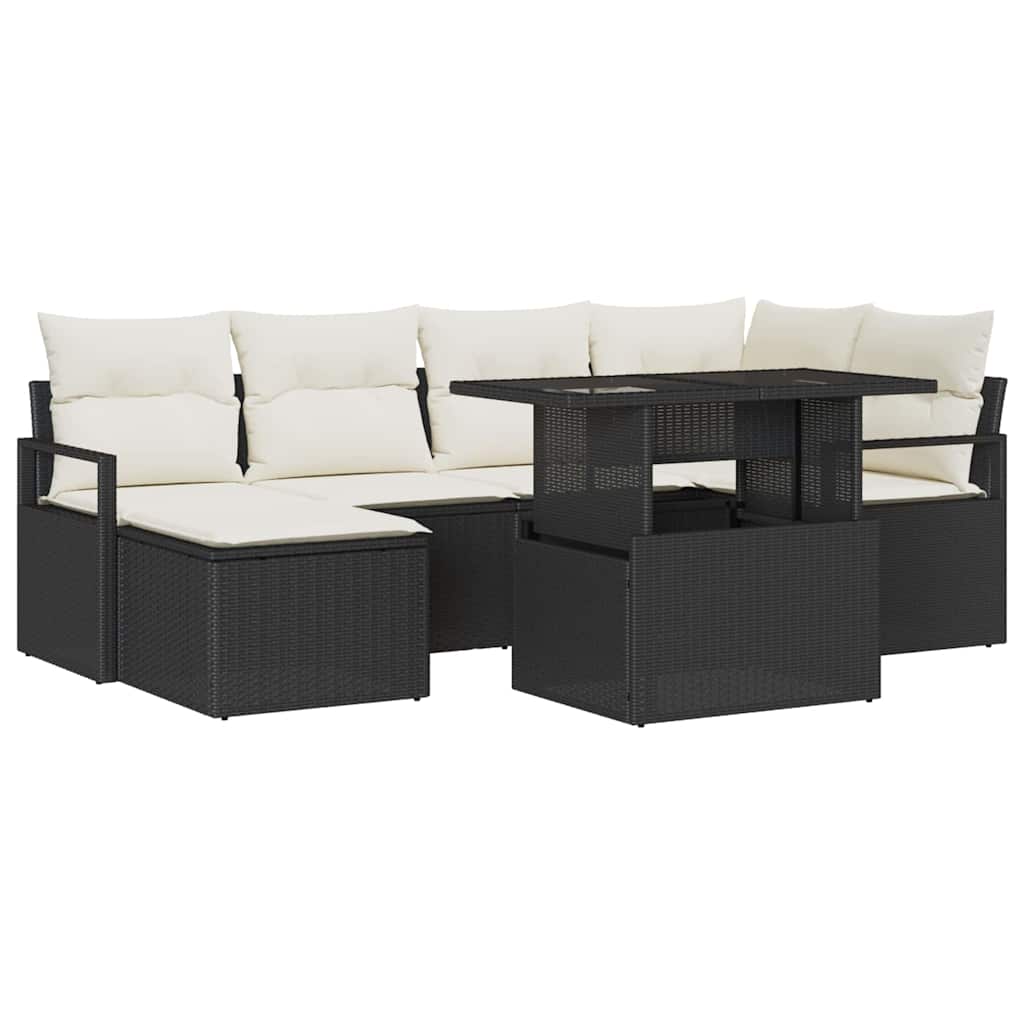 vidaXL 7-Piece Garden Sofa Set with Cushions Black and Cream