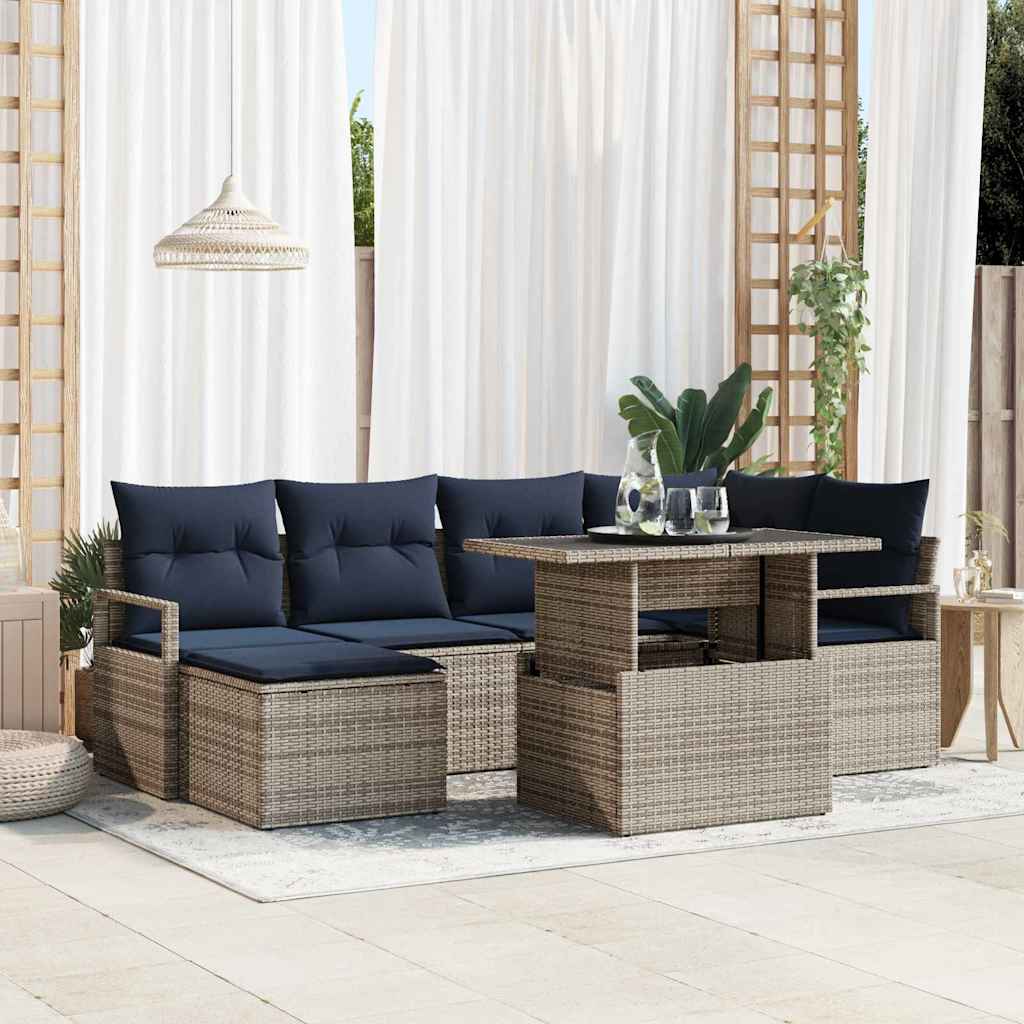 vidaXL Tuinbank Set met opslag 7 pcs Bruin en Rood Poly rattan