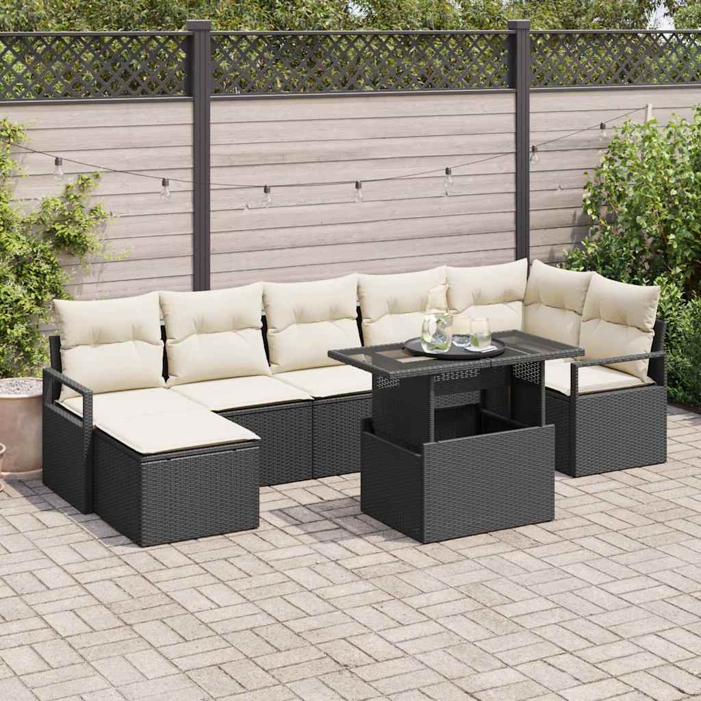 vidaXL Tuinbank Set met kussen 8 pcs Zwart en crème