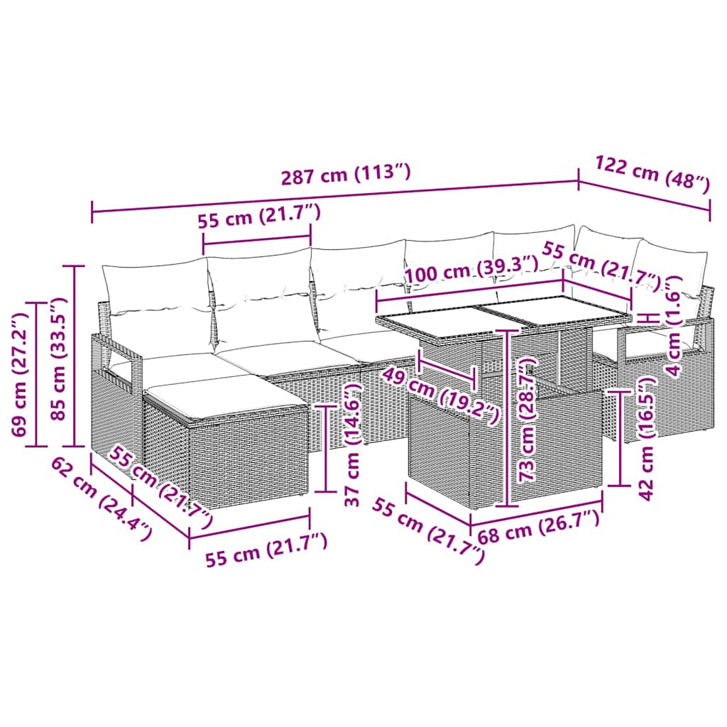 vidaXL Tuinbank Set met kussen 8 pcs Zwart en crème