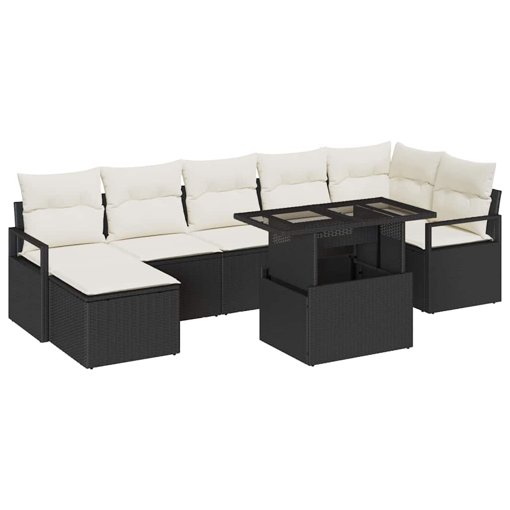 vidaXL Tuinbank Set met kussen 8 pcs Zwart en crème