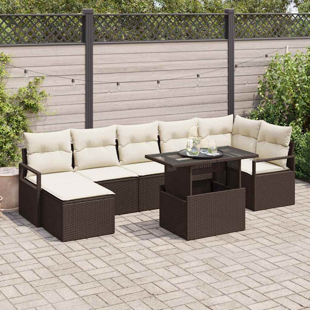 vidaXL Tuinbank Set met kussen 8 pcs Zwart en crème