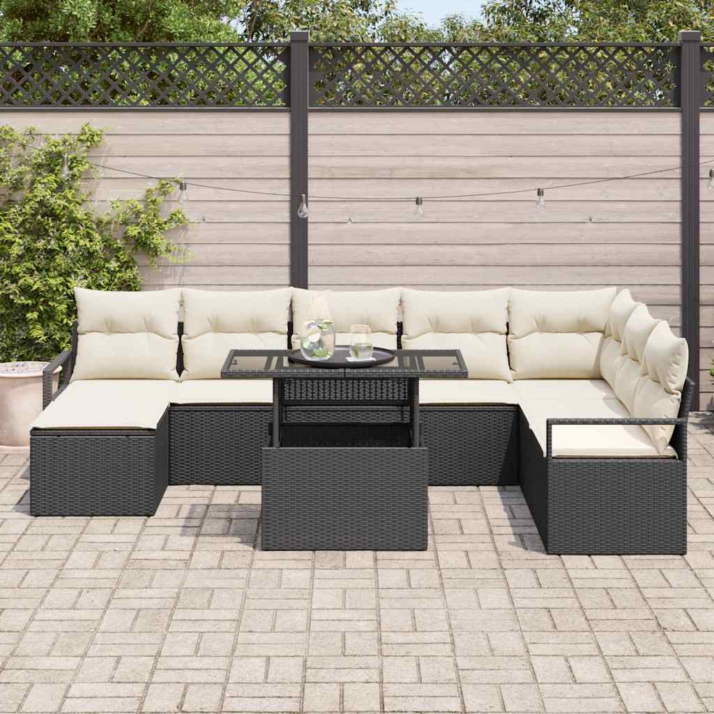 vidaXL Garden Sofa Set with Cushions 9 pcs Black and Cream