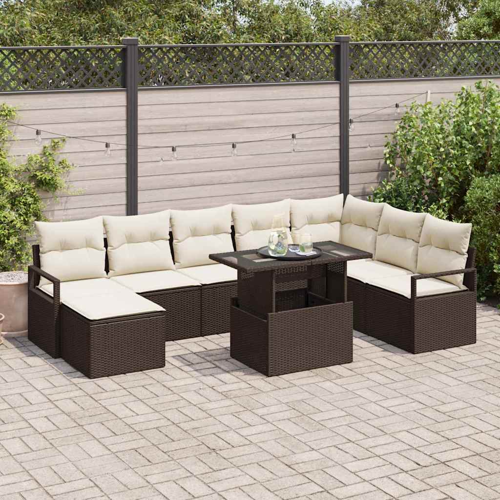 vidaXL Garden Sofa Set with Cushions 9 pcs Black and Cream