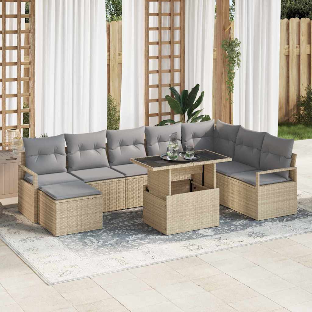 vidaXL Garden Sofa Set with Cushions 9 pcs Black and Cream