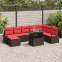 vidaXL Tuinbank Set met kussen 9 pcs Bruin en Rood poly rattan