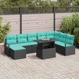 vidaXL Tuinbank Set met kussen 9 pcs Bruin en Rood poly rattan