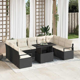 vidaXL Tuinbank Set met kussen 10 pcs Zwart en crème poly rattan
