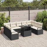 vidaXL Tuinbank Set met kussen 10 pcs Zwart en crème poly rattan