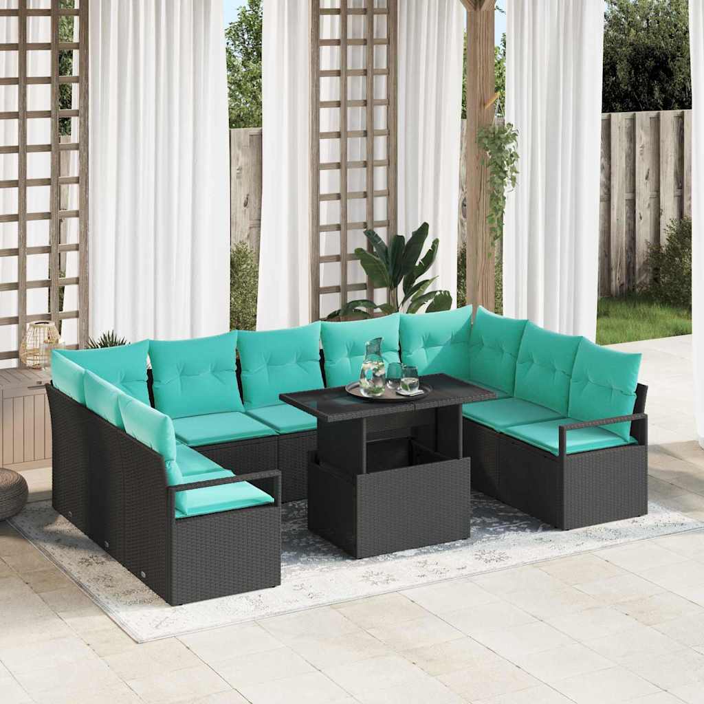 vidaXL Tuinbank Set met opslag 10 pcs Bruin en Rood Poly rattan