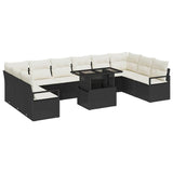 vidaXL Tuinbank Set met kussen 11 pcs Zwart en crème poly rattan