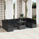 vidaXL Tuinbank Set met kussen 11 pcs Zwart en crème poly rattan