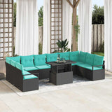vidaXL Salon de jardin avec coussins 11 pcs Marron et Rouge en résine tressée