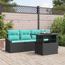 vidaXL Tuinbank Set met opslag 5 pcs Zwart en Blauw Poly rattan