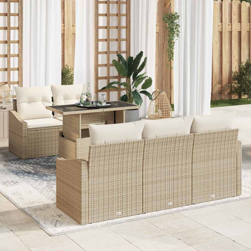 vidaXL Tuinbank Set met kussen 6 pcs Zwart en crème poly rattan