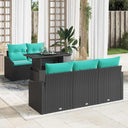 vidaXL Garden Sofa Set with cushions 6 pcs Black and blue poly rattan