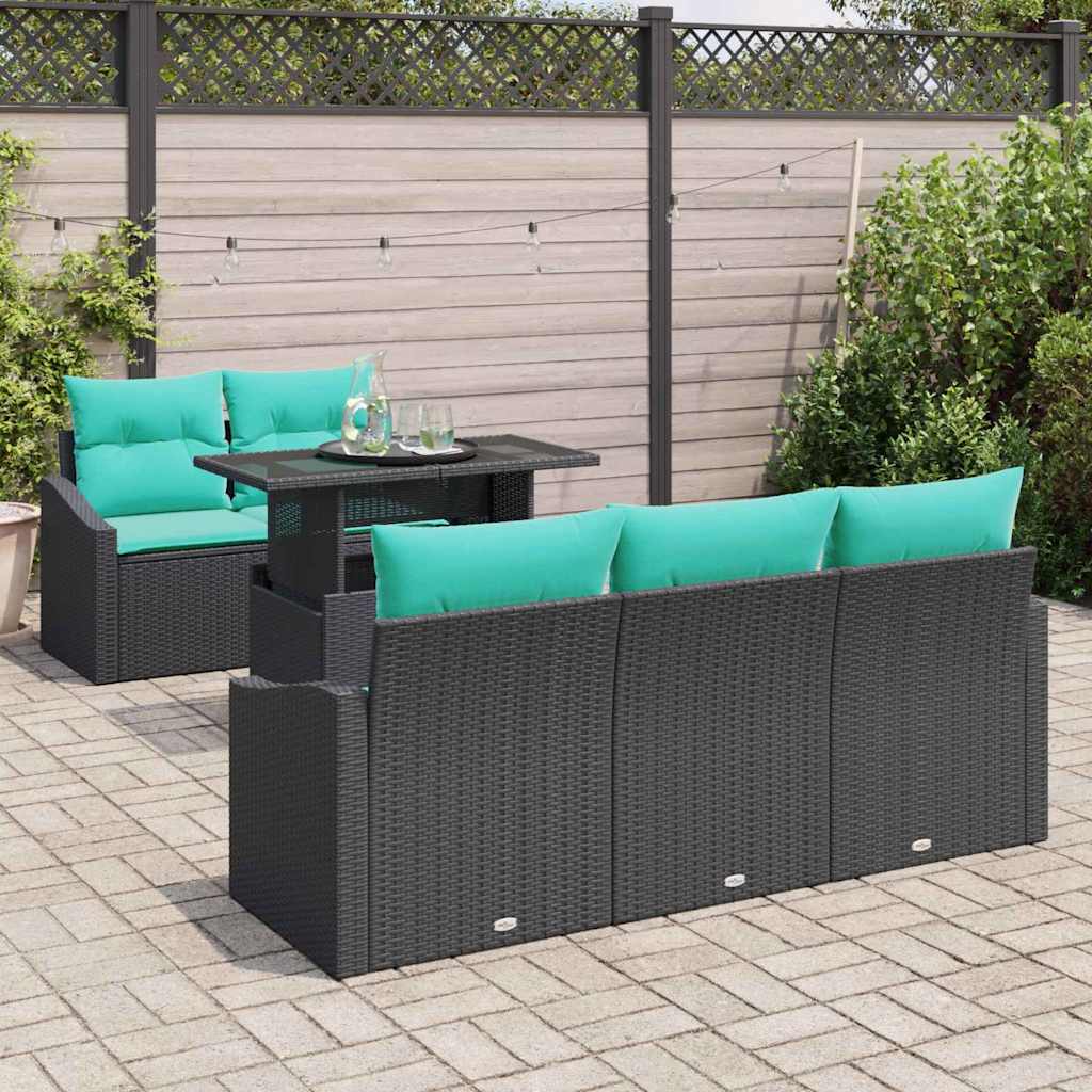 vidaXL Garden Sofa Set with cushions 6 pcs Black and blue poly rattan