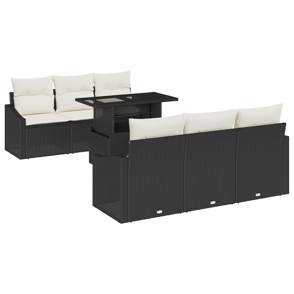 vidaXL Tuinbank Set met kussen 7 pcs Zwart en crème 100 x 55 x 73 cm