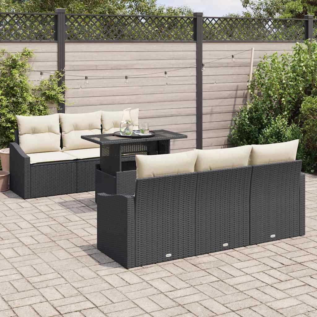vidaXL Tuinbank Set met kussen 7 pcs Zwart en crème 100 x 55 x 73 cm