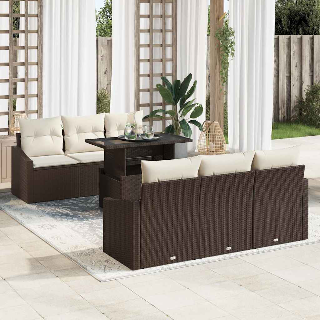 vidaXL Tuinbank Set met kussen 7 pcs Zwart en crème 100 x 55 x 73 cm