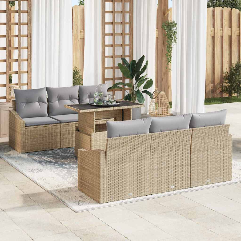 vidaXL Tuinbank Set met kussen 7 pcs Zwart en crème 100 x 55 x 73 cm