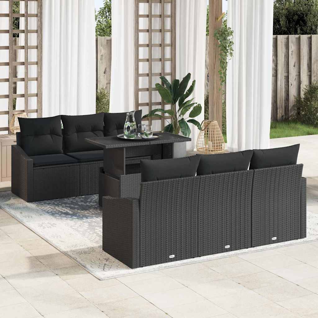 vidaXL Tuinbank Set met kussen 7 pcs Zwart en crème 100 x 55 x 73 cm