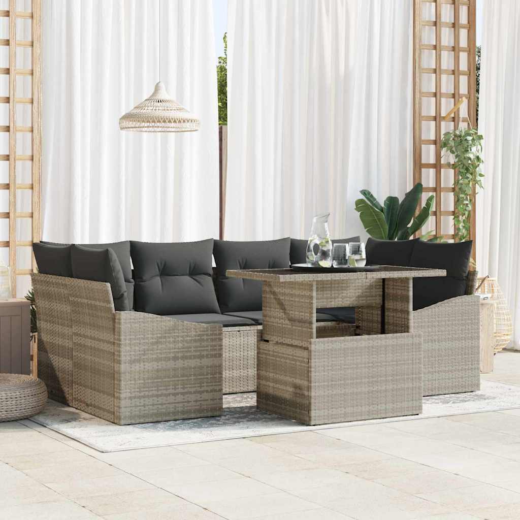 vidaXL Tuinbank Set met kussen 7 pcs Zwart en crème poly rattan