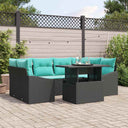 vidaXL Garden Sofa Set with Cushions 7 pcs Black and Blue Poly Rattan