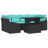 vidaXL Garden Sofa Set with Cushions 7 pcs Black and Blue Poly Rattan