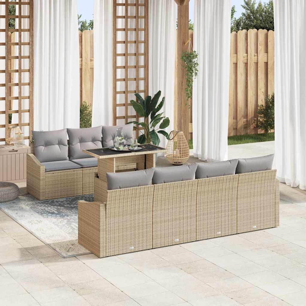 vidaXL Tuinbank Set met kussen 8 pcs Zwart en Crème poly rattan