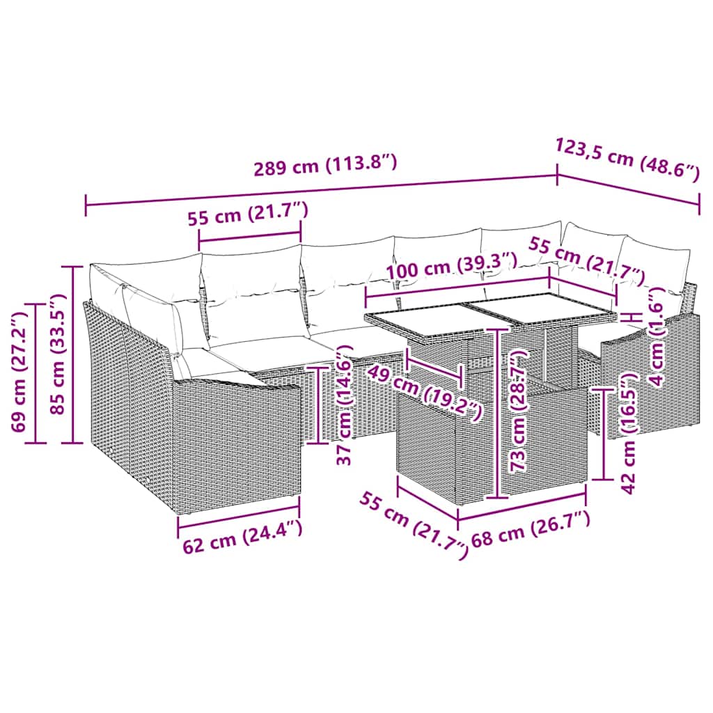 vidaXL Tuinbank Set met kussen 8 pcs Zwart en Crème poly rattan