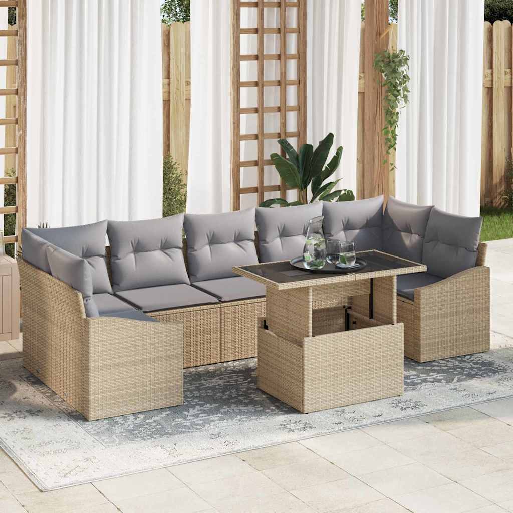 vidaXL Tuinbank Set met kussen 8 pcs Zwart en Crème poly rattan
