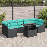 vidaXL Tuinbank Set met kussen 8 pcs Zwart en Blauw poly rattan