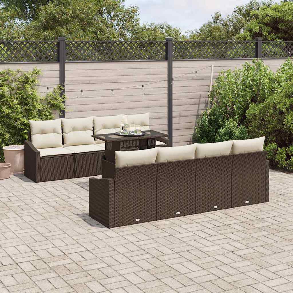 vidaXL Tuinbank Set met kussen 7 pcs Zwart en crème poly rattan