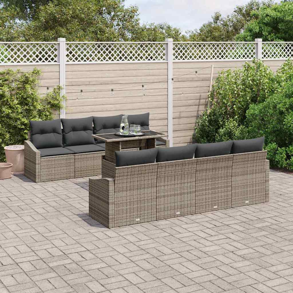 vidaXL Tuinbank Set met kussen 7 pcs Zwart en crème poly rattan