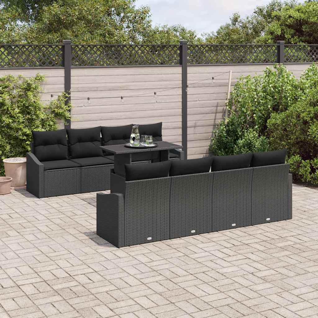 vidaXL Tuinbank Set met kussen 7 pcs Zwart en crème poly rattan