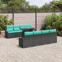 vidaXL Tuinbank Set met kussen 7 pcs Zwart en Blauw poly rattan