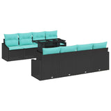 vidaXL Tuinbank Set met kussen 7 pcs Zwart en Blauw poly rattan