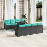 vidaXL Tuinbank Set met kussen 7 pcs Zwart en Blauw poly rattan