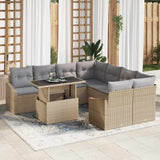vidaXL Tuinbank Set met kussen 9 pcs Zwart en Crème poly rattan