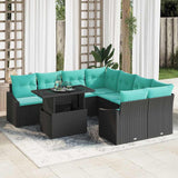 vidaXL Tuinbank Set met kussen 9 pcs Zwart en blauw poly rattan