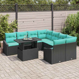 vidaXL Tuinbank Set met kussen 9 pcs Zwart en blauw poly rattan