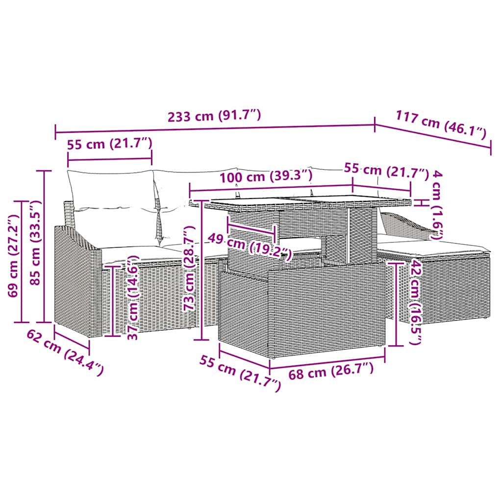 vidaXL Tuinbank Set met kussen 6 pcs Zwart en crème