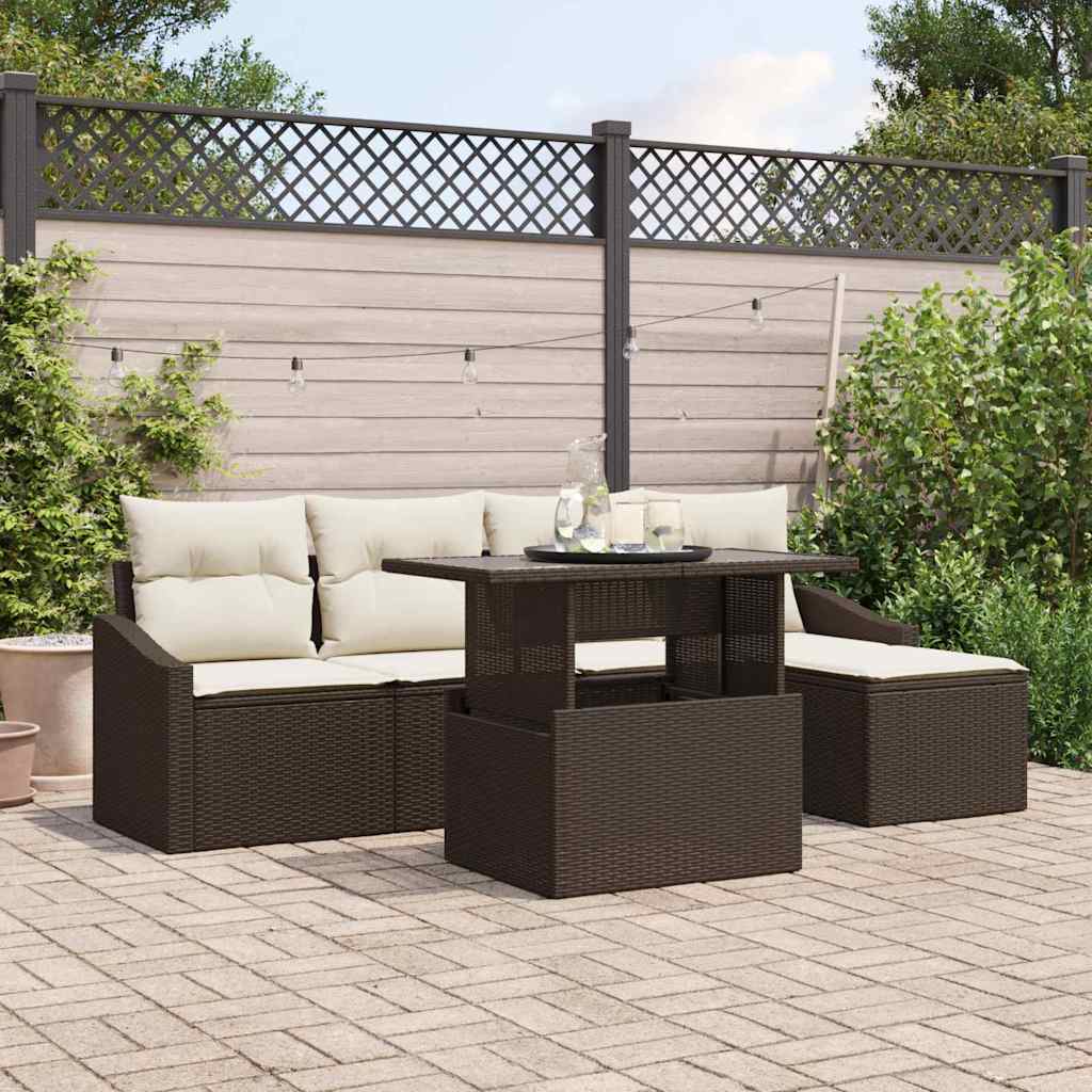 vidaXL Tuinbank Set met kussen 6 pcs Zwart en crème