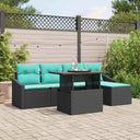 vidaXL Tuinbank Set met kussen 6 pcs Zwart en Blauw poly rattan