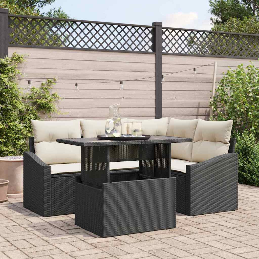 vidaXL Tuinbank Set met kussen 5 pcs Zwart en Crème poly rattan