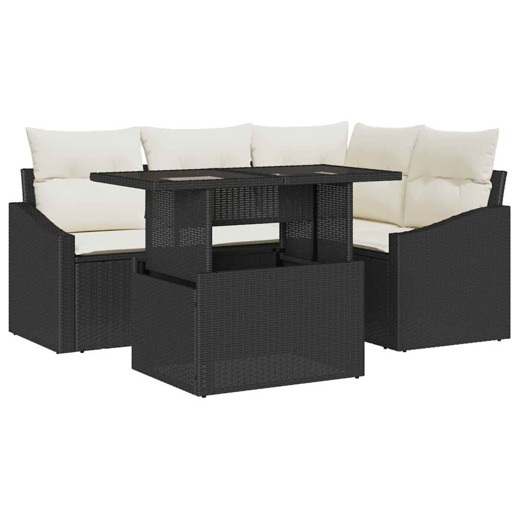 vidaXL Tuinbank Set met kussen 5 pcs Zwart en Crème poly rattan
