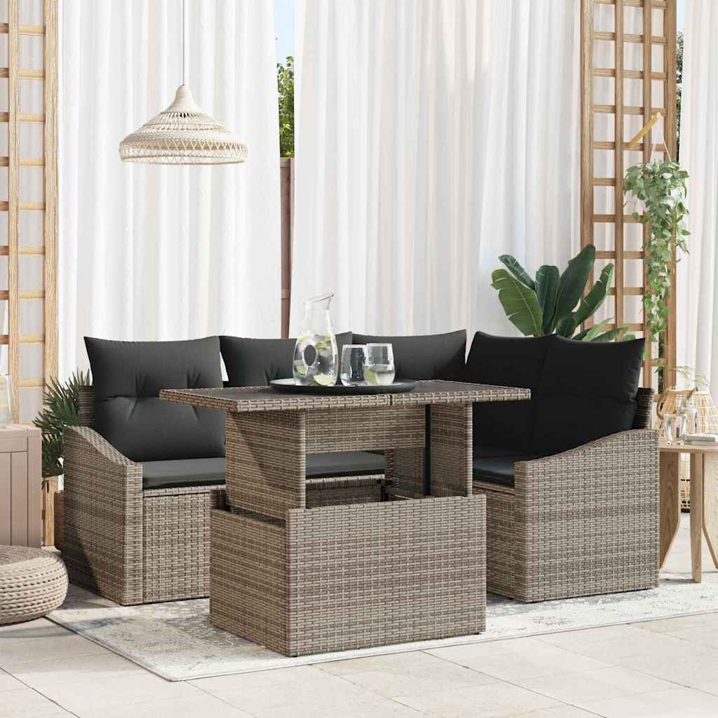 vidaXL Tuinbank Set met kussen 5 pcs Zwart en Crème poly rattan
